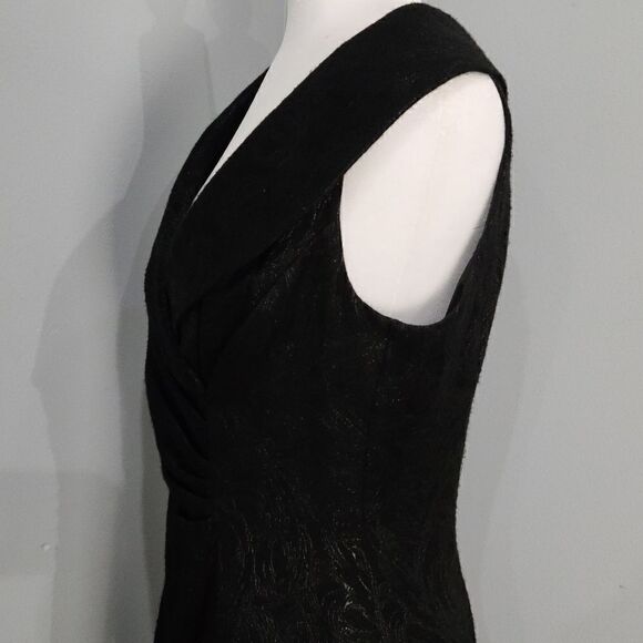 Tahari-Black Shiny PORTRAIT COLLAR Jacquard SHEATH DRESS Party Cocktail Woman 6 - Picture 3 of 16